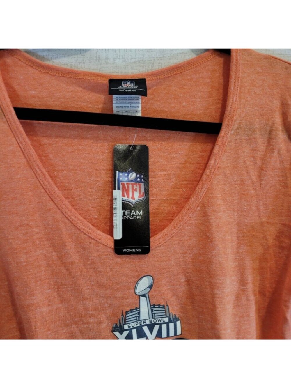 NWT Scoop Neck T Shirt Womens Large Orange Denver Broncos Super Bowl XLVIII NFL - Picture 2 of 9